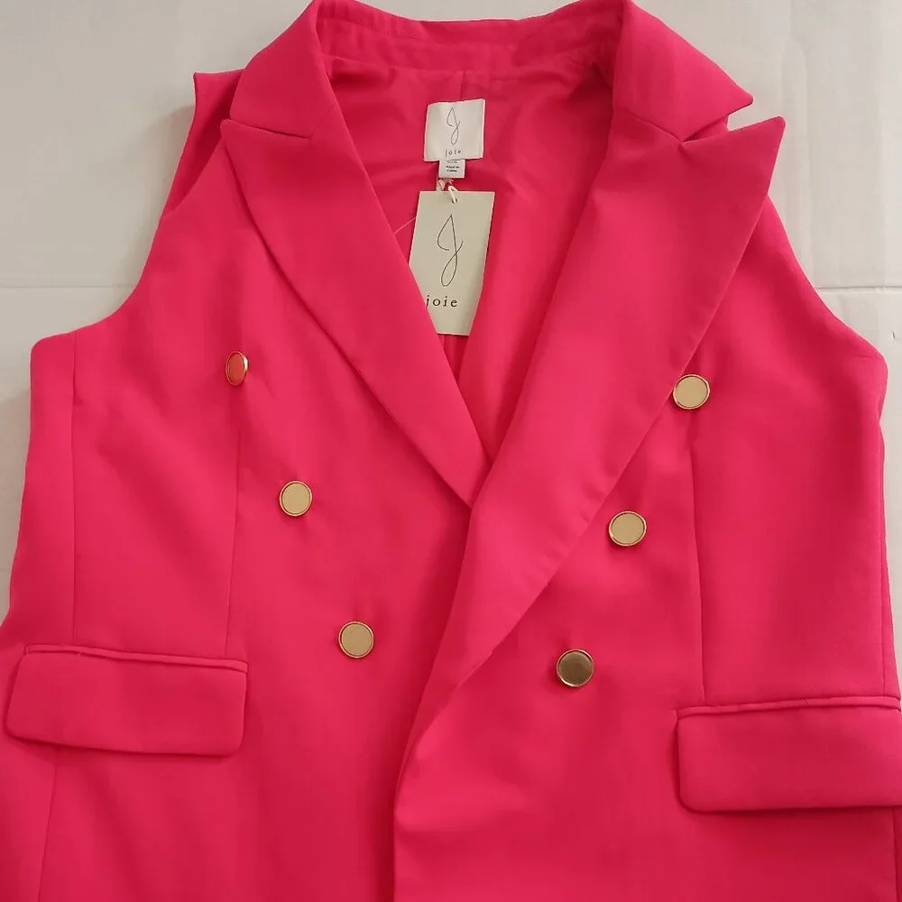 Joie Women’s Hot Pink Open Front Vest with Gold Buttons Size L NWT - Picture 4 of 14